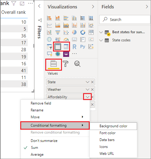 Power BI Conditional Formatting